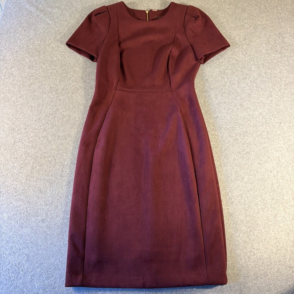 Calvin Klein Velvet Pencil Dress, Modest Church Dress, Burgundy, Size 6